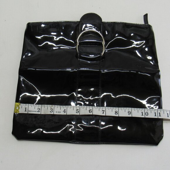 Ladies Hobo Black Faux Patent Leather Fold Over Clutch Handbag Formal Purse - Picture 11 of 11